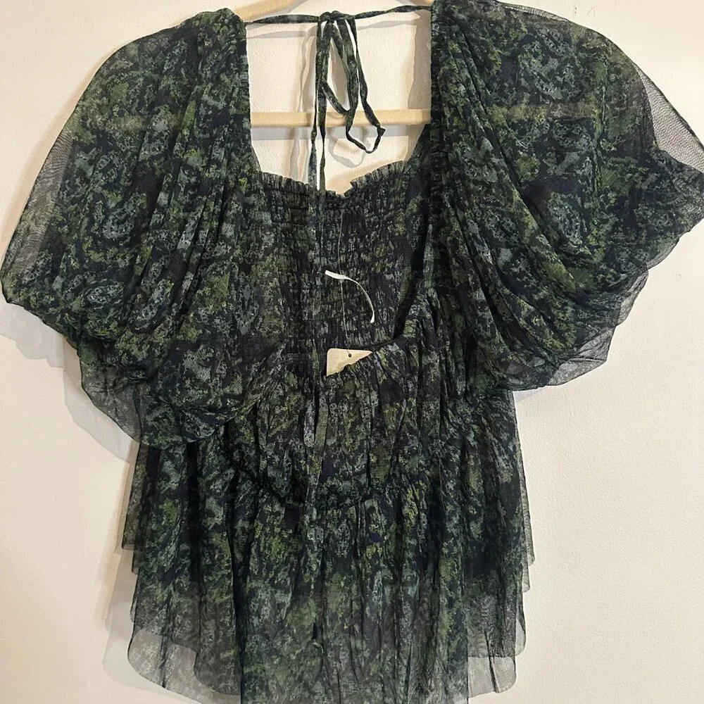 Free People Penelope Blouse Puff Sleeve Peasant Boho Chic - NWT - Medium